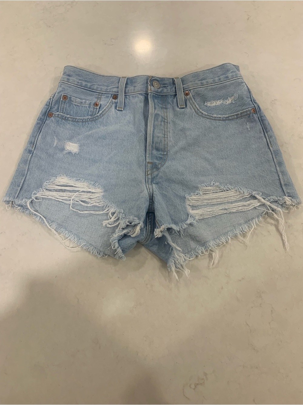 Levi's Light Blue Distressed Denim Cutoff Shorts
